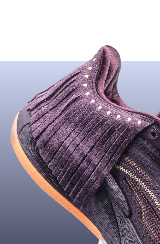 Midnight purple upper of the ANTA KAI 1 Chief Hélà "CROWN JEWEL" Basketball Shoes by Kyrie Irving
